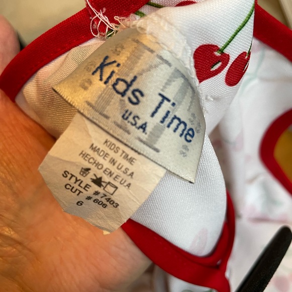 Girls White Cherry Print Sundress with Red Trim - Picture 5 of 15